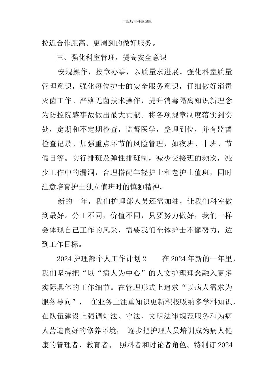 2024护理部个人工作计划_第2页