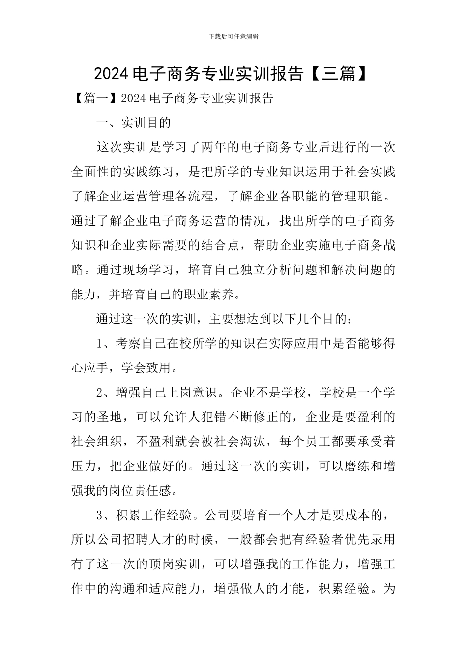 2024电子商务专业实训报告_第1页