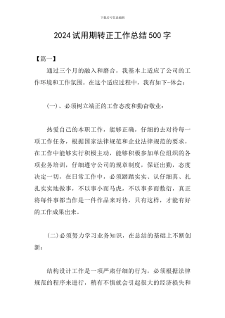 2024试用期转正工作总结500字