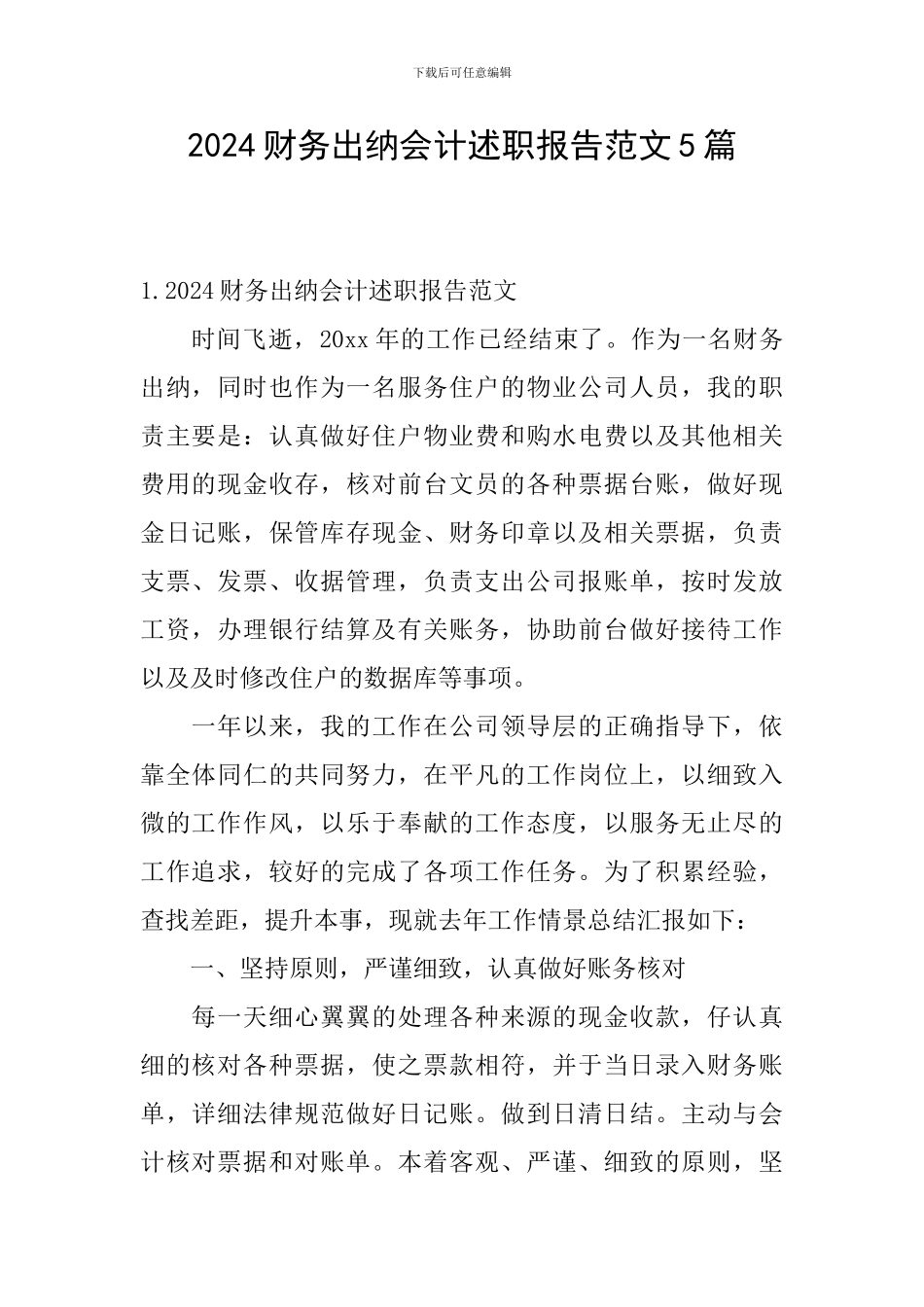 2024财务出纳会计述职报告范文5篇_第1页
