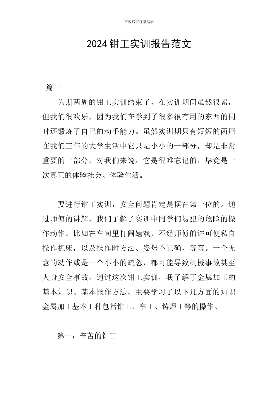 2024钳工实训报告范文_第1页