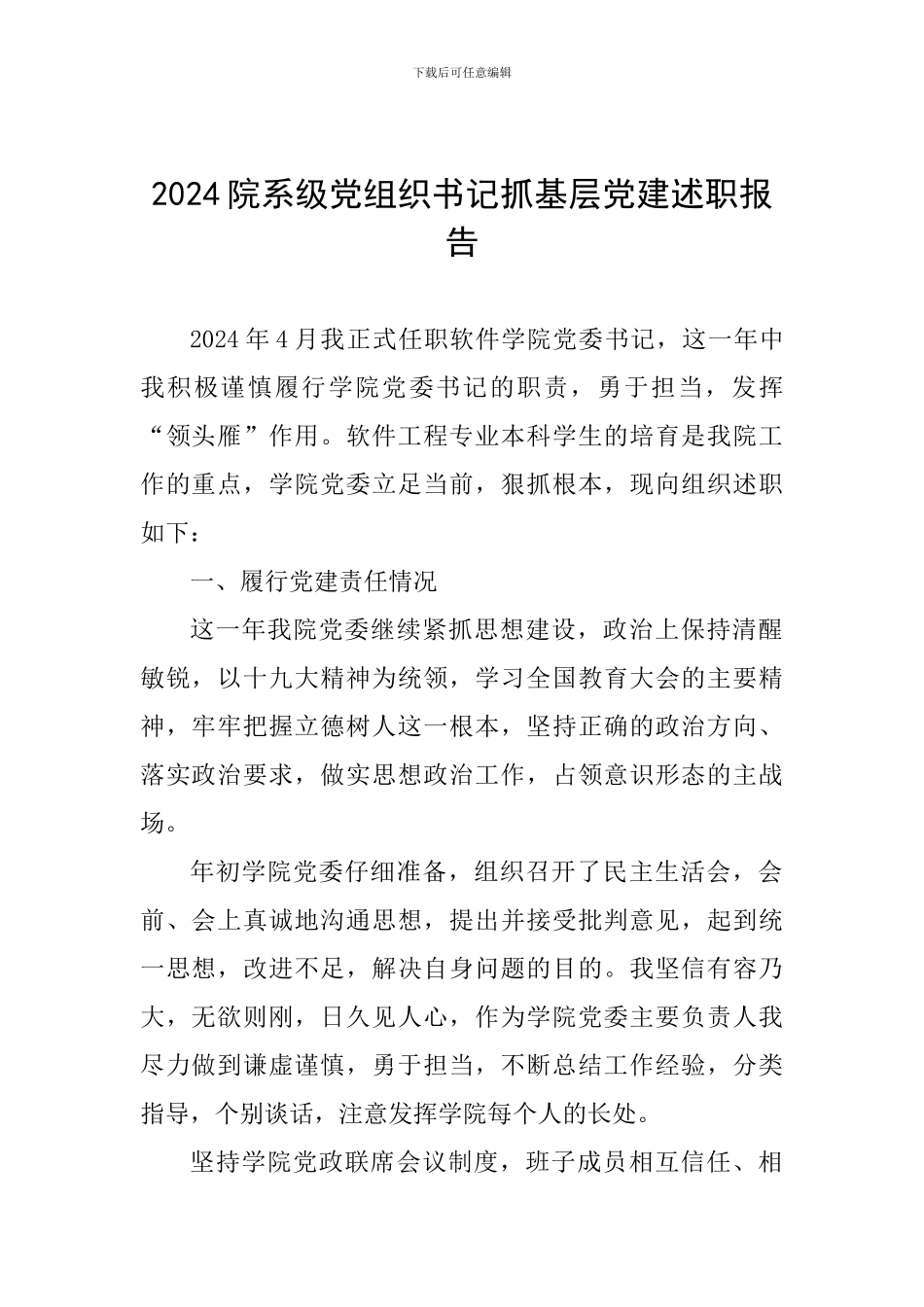 2024院系级党组织书记抓基层党建述职报告_第1页