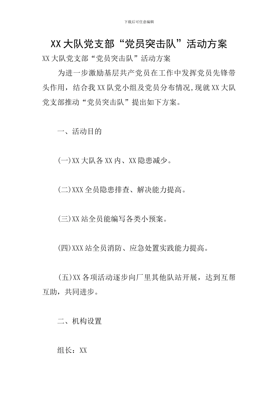 XX大队党支部“党员突击队”活动方案_第1页