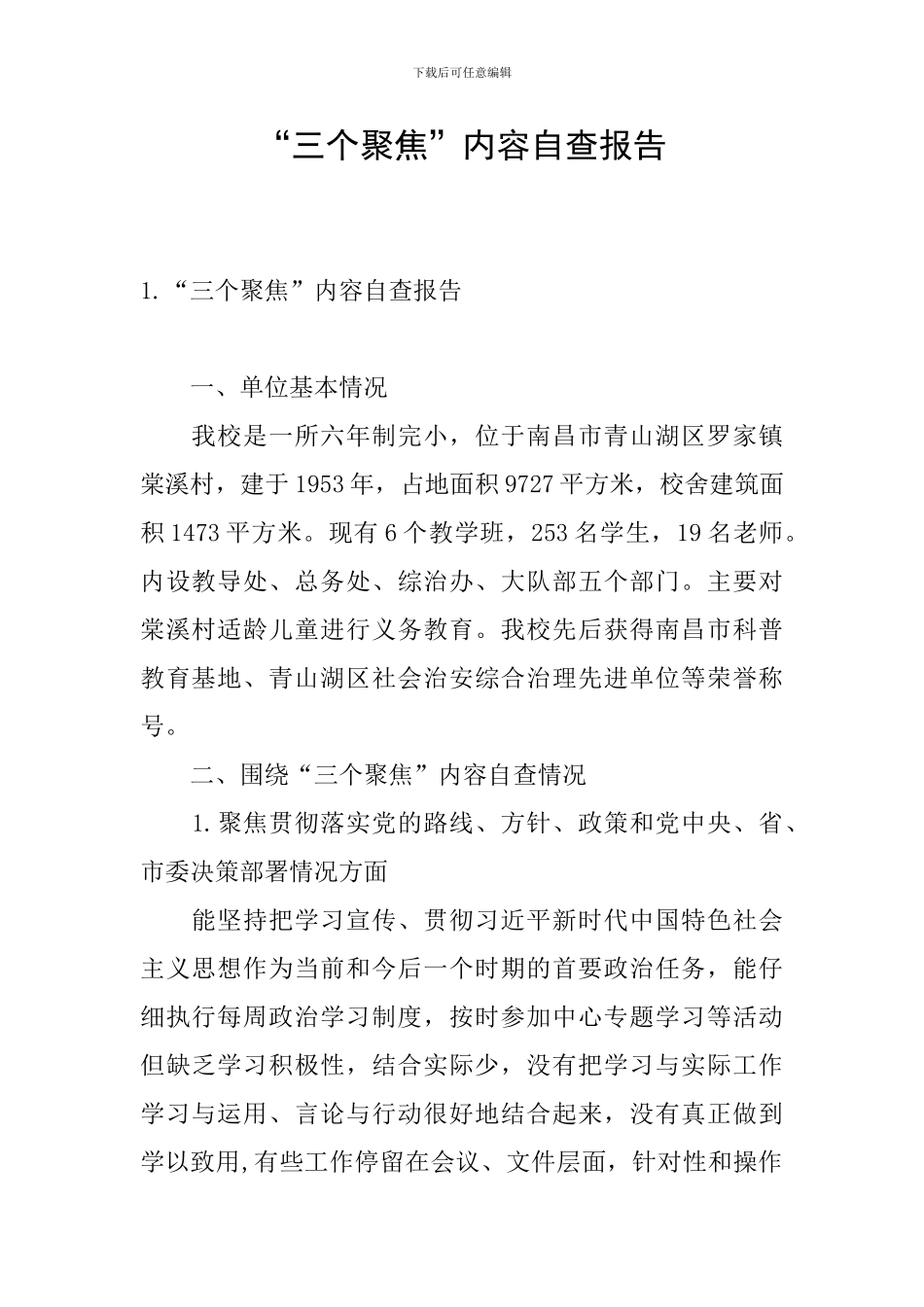 “三个聚焦”内容自查报告_第1页