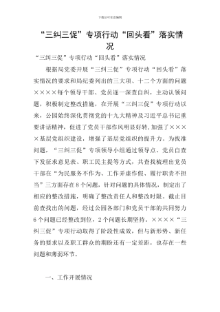 “三纠三促”专项行动“回头看”落实情况