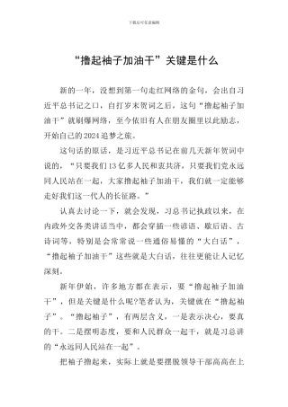 “撸起袖子加油干”关键是什么