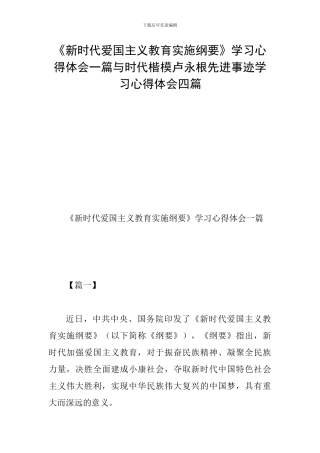 《新时代爱国主义教育实施纲要》学习心得体会一篇与时代楷模卢永根先进事迹学习心得体会四篇