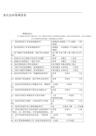 家长会问卷调查表