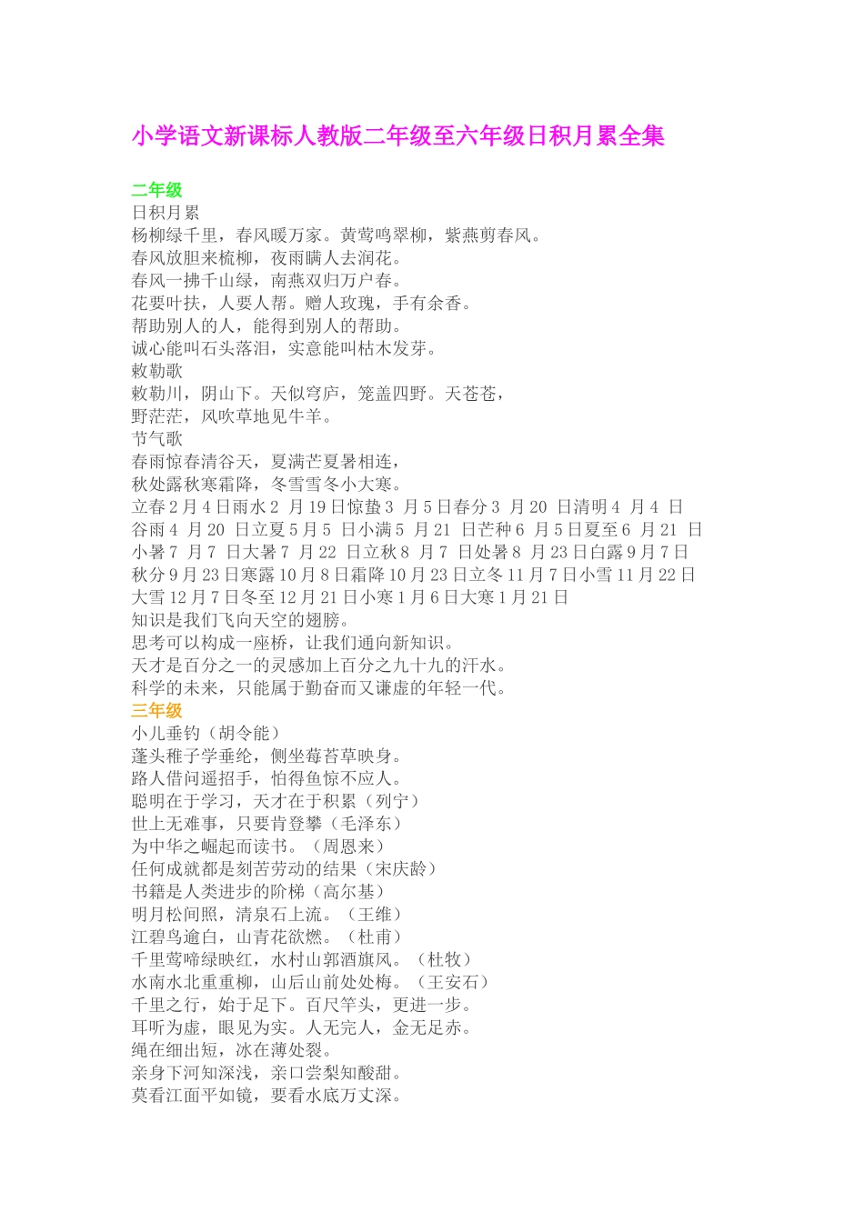 小学语文新课标人教版二年级至六年级日积月累全[1]_第1页