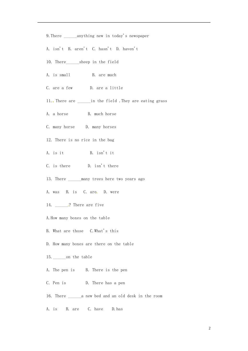 2013年中考英语知识点复习-句型结构-there-be句型中考复习题(提高篇)_第2页