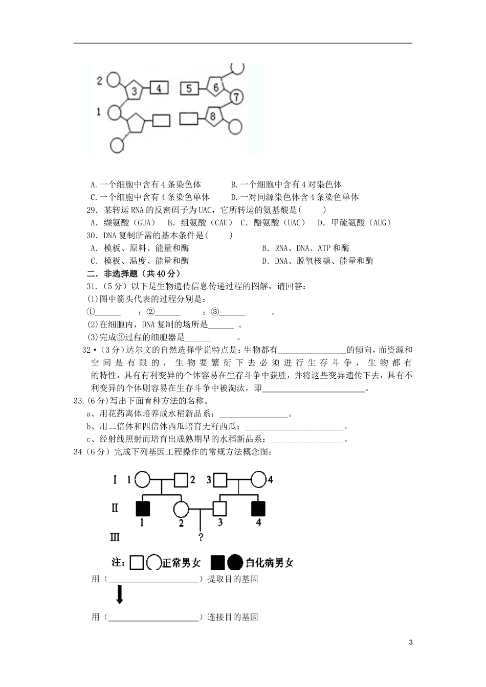 吉林省龙井市三中2012-2013学年高一生物下学期期末考试试题-文-新人教版_第3页
