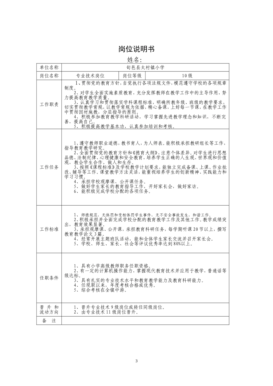 张洪镇小学专业技术岗位说明书_第3页