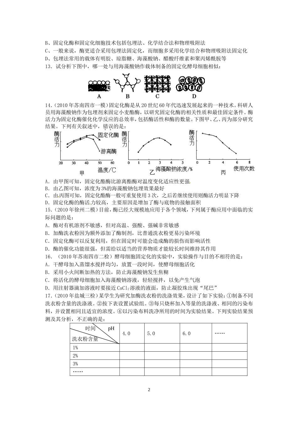 高中生物：酶的应用技术实践单元练习-苏教版选修1_第2页