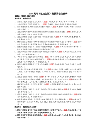 2014政治一错点