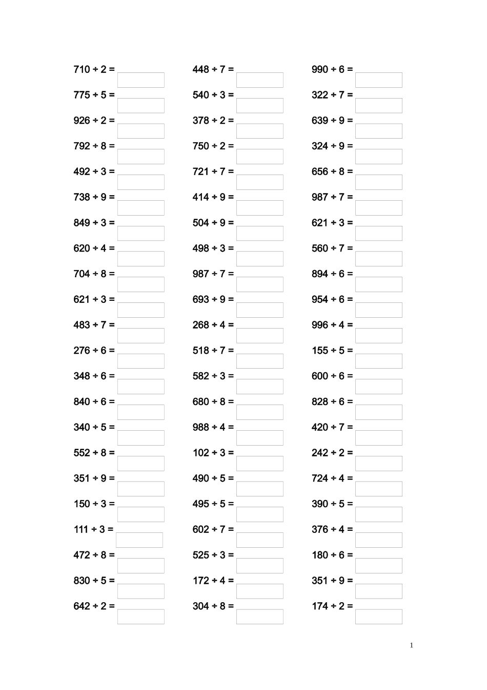 三位数除以一位数(商是三位数)_第1页
