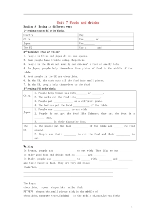 七年级英语下册-Unit-7-Foods-and-drinks学案(无答案)-牛津广州版