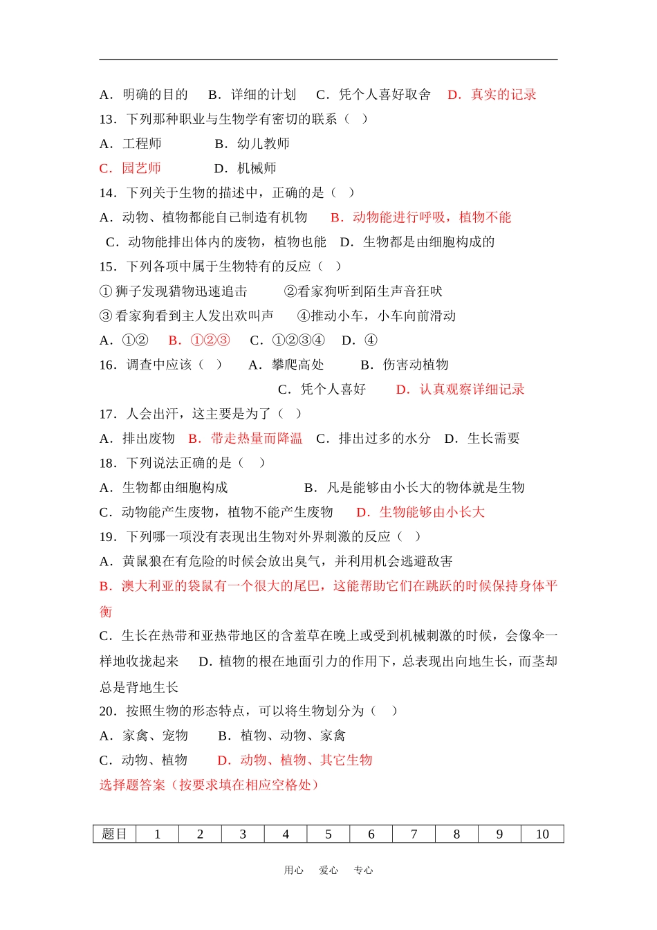 七年级生物上第一章-认识生物测试题人教版_第2页