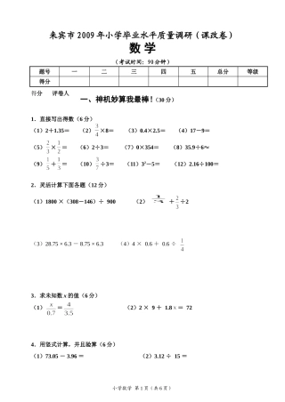 小学毕业水平调研试题