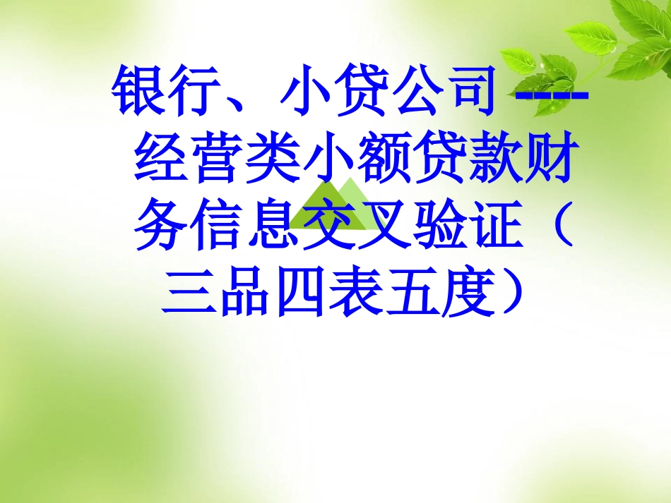 银行、小贷公司----经营类小额贷款财务信息交叉验证(三品四表五度)_第1页