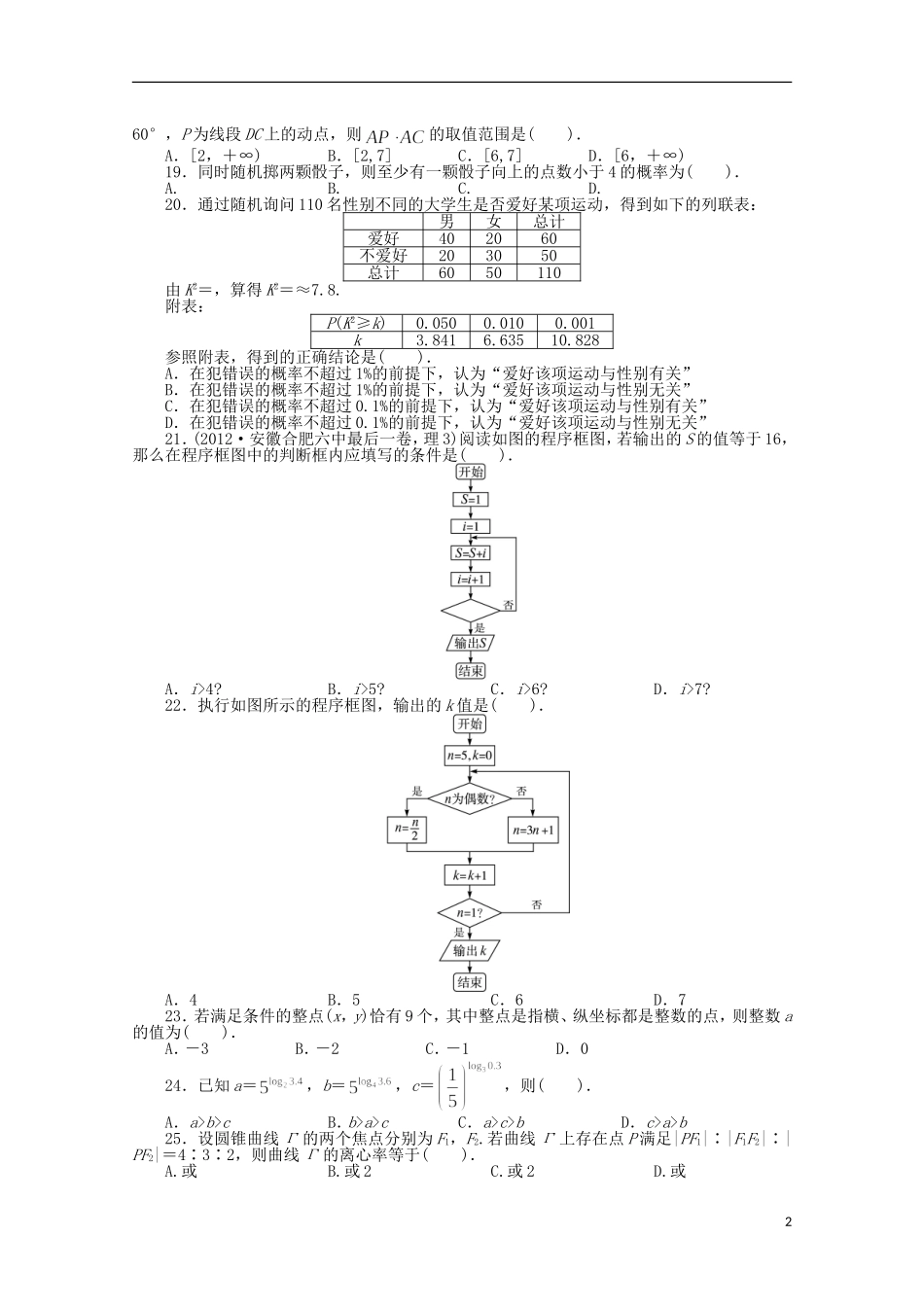 安徽省2013年高考数学第二轮复习-专题升级训练21-选择题专项训练一-理_第2页