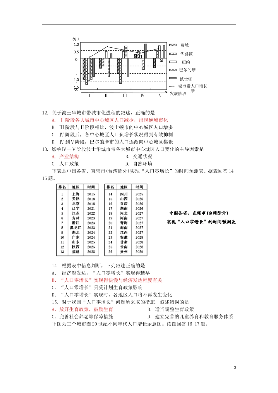 福建省南安一中2013届高三地理上学期期末试题新人教版_第3页