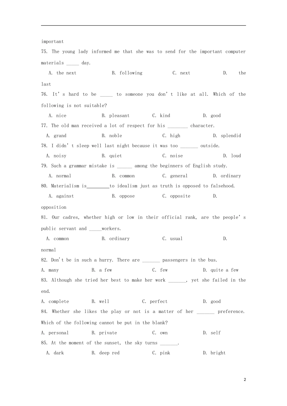 安徽省淮南市2014高考英语一轮-单项选择文章训练(12)_第2页