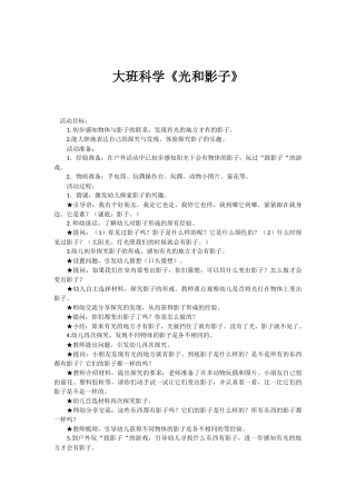 大班科学《光和影子》