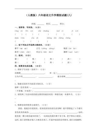 小升初语文强化试题-2014H卷-人教版(无答案)