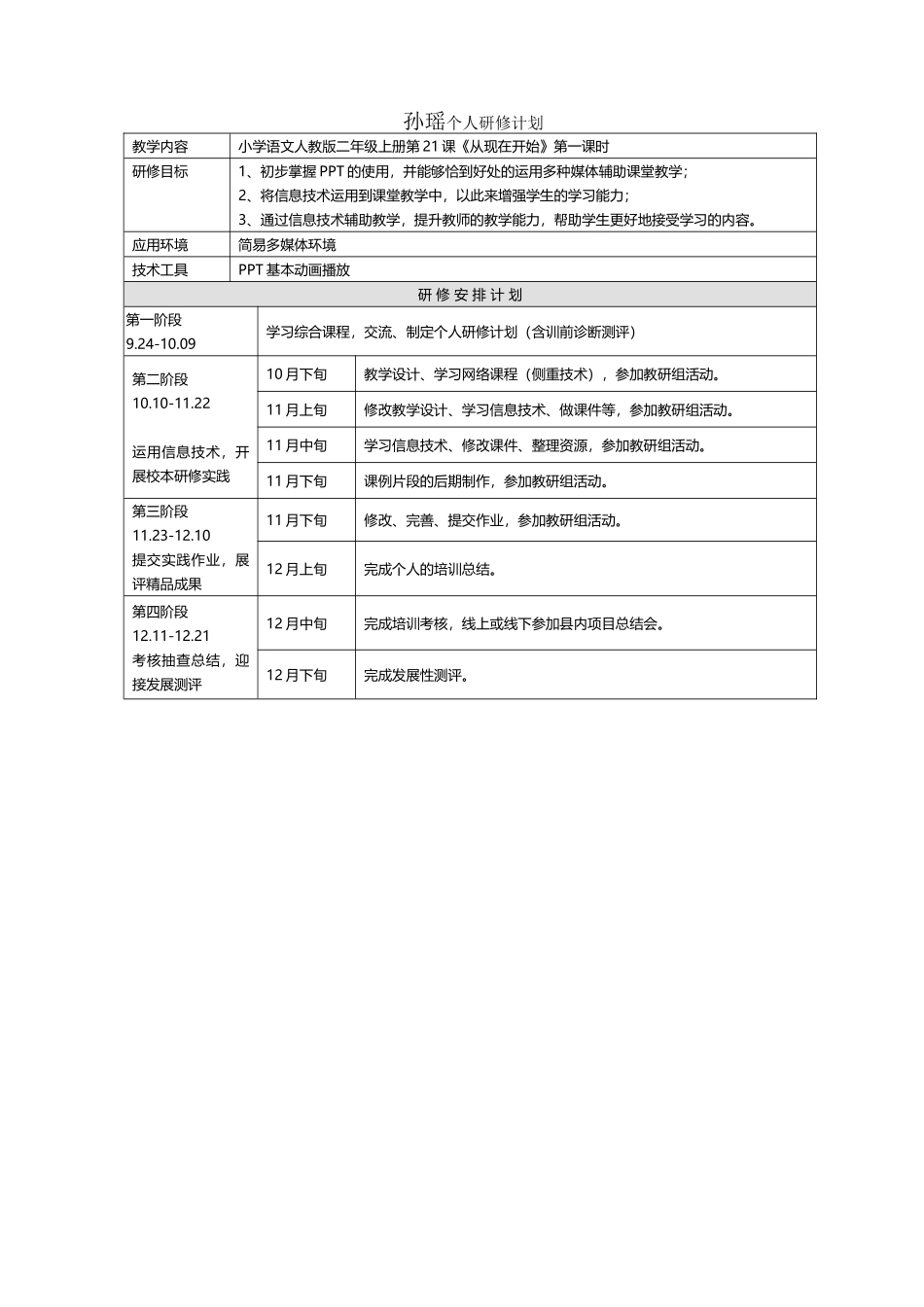 孙瑶个人研修计划_第1页