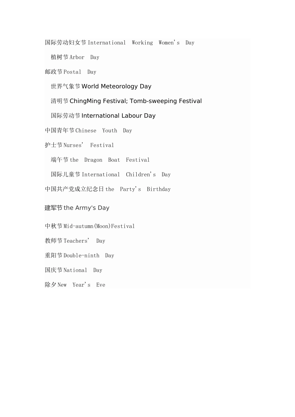 节日的英语说法_第1页