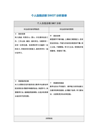 个人自我诊断SWOT分析表