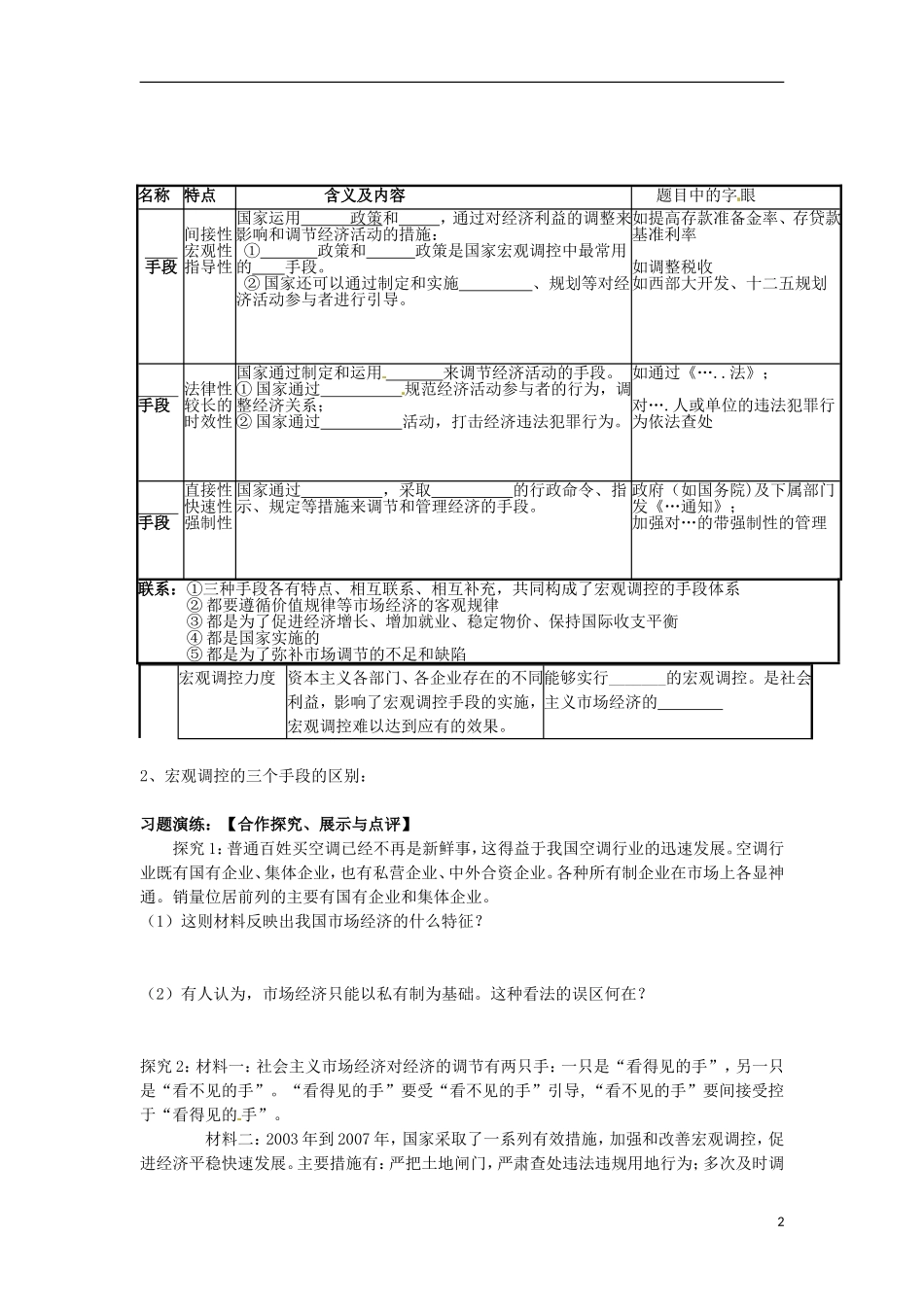 浙江省临海市高三政治复习-9-2社会主义市场经济导学案-新人教版_第2页