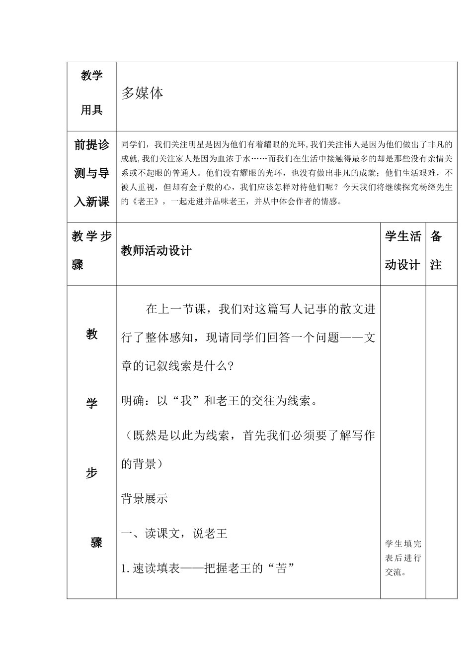 (部编)初中语文人教2011课标版七年级下册《老王》第二课时教案_第2页