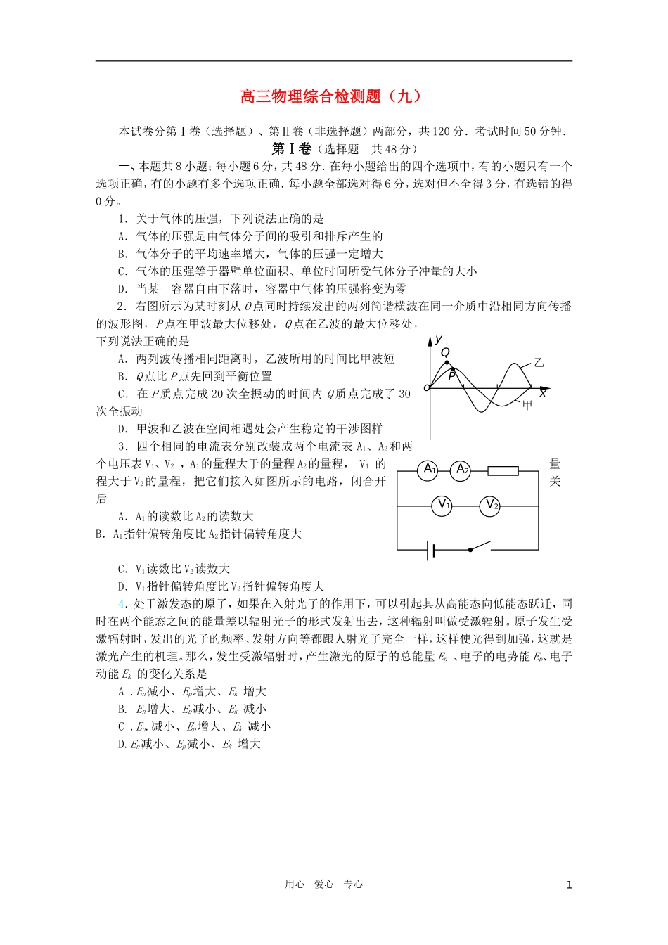 甘肃省2011届高三物理综合检测题(九)-旧人教版_第1页