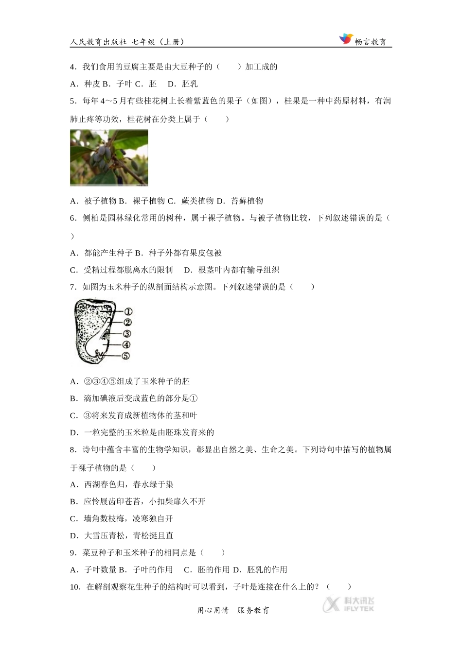 【基础练习】《-种子植物-》(生物人教七上)_第2页