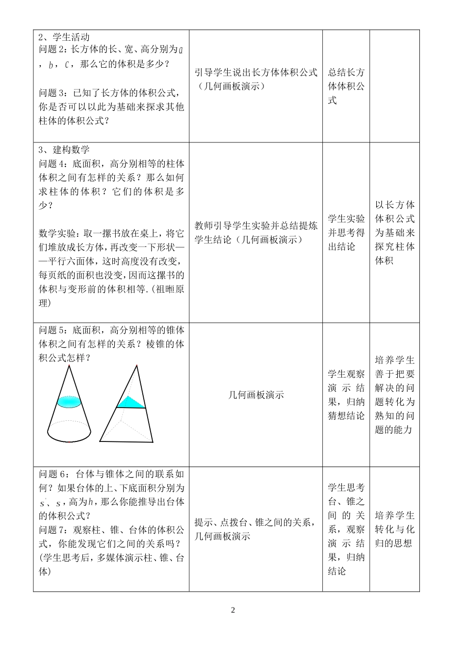柱、锥、台的体积教案_第2页