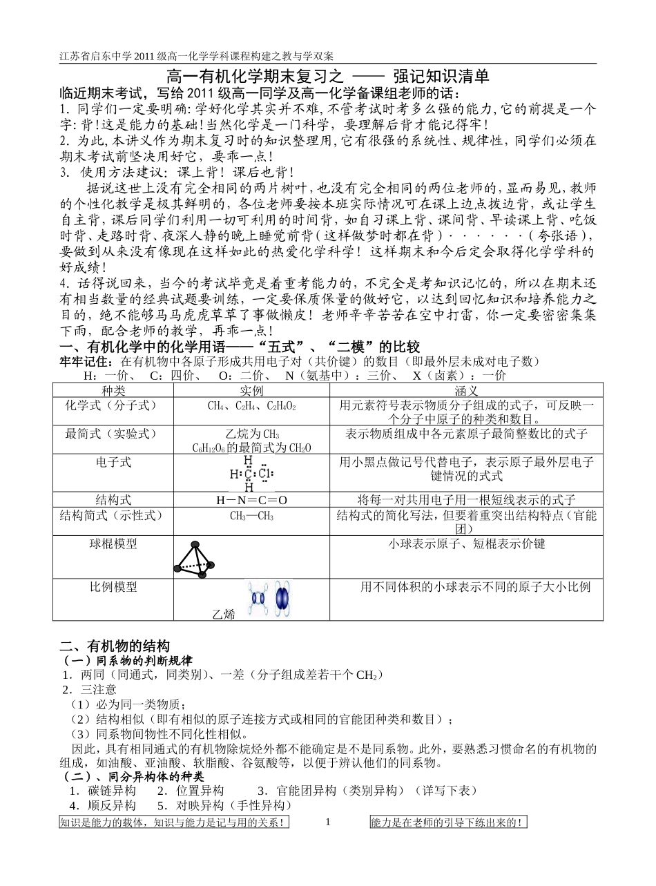 有机化学知识清单_第1页