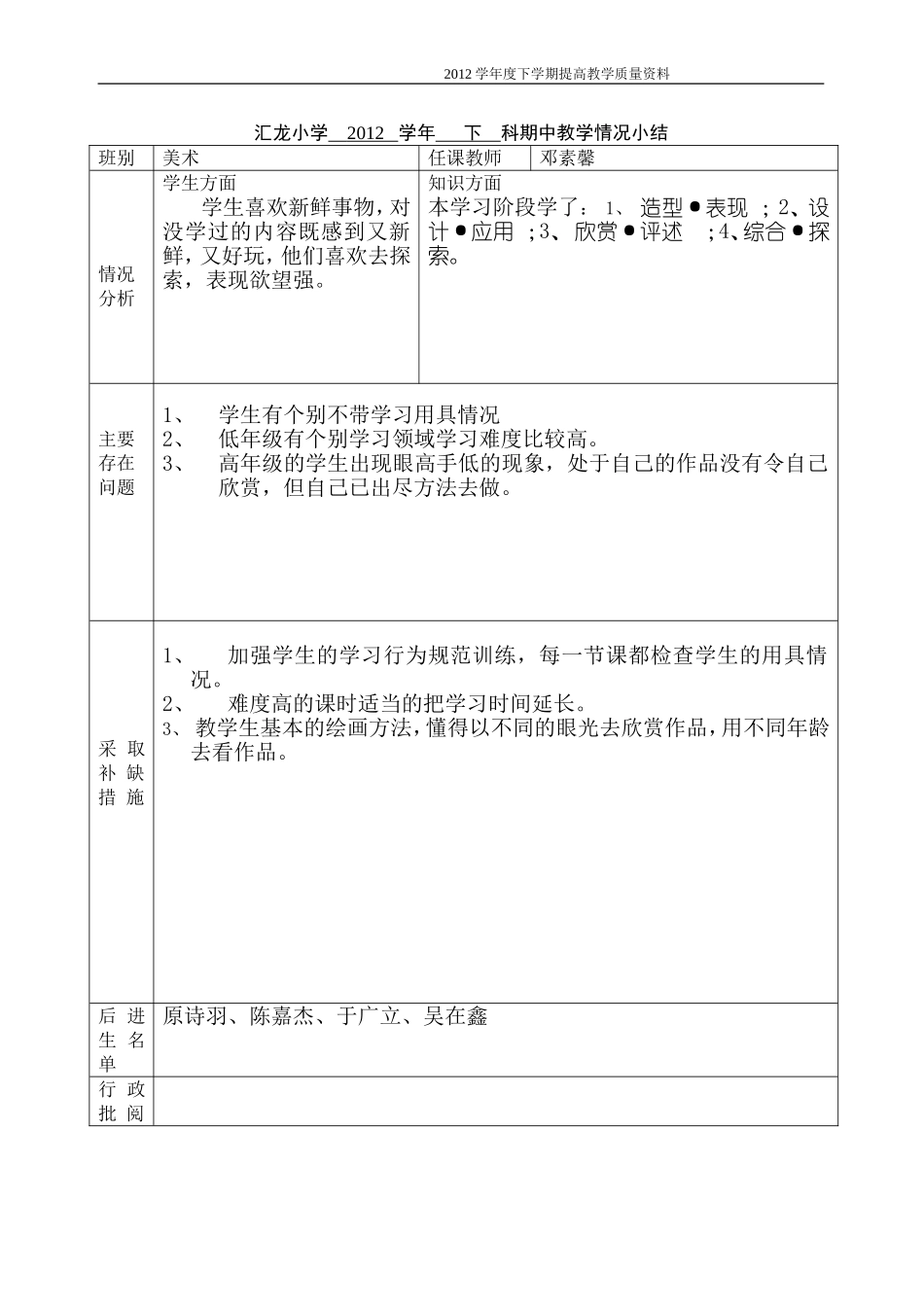 期中教学情况小结_第1页