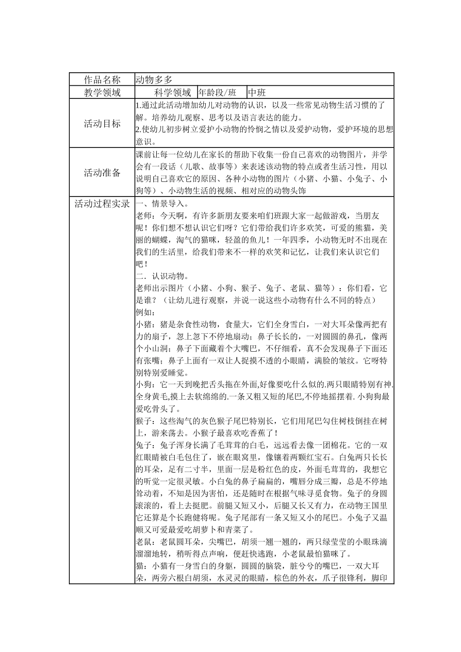【一等奖优秀教案】中班-动物多多_第1页