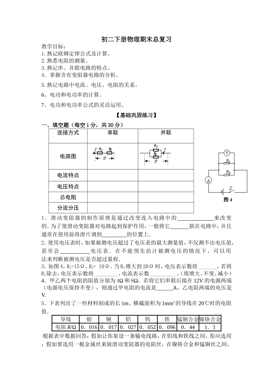 初二下册物理期末总复习_第1页