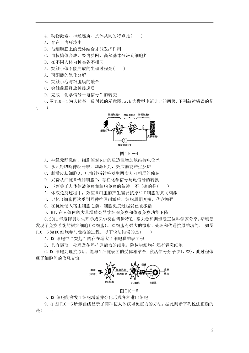 浙江省2013高考生物二轮复习专题限时集训(十)A-专题十-稳态的三大调节机制配套作业(解析版)_第2页