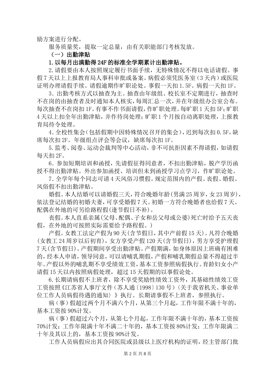 启东市吕四中学奖励性绩效工资考核发放方案(修改)_第2页