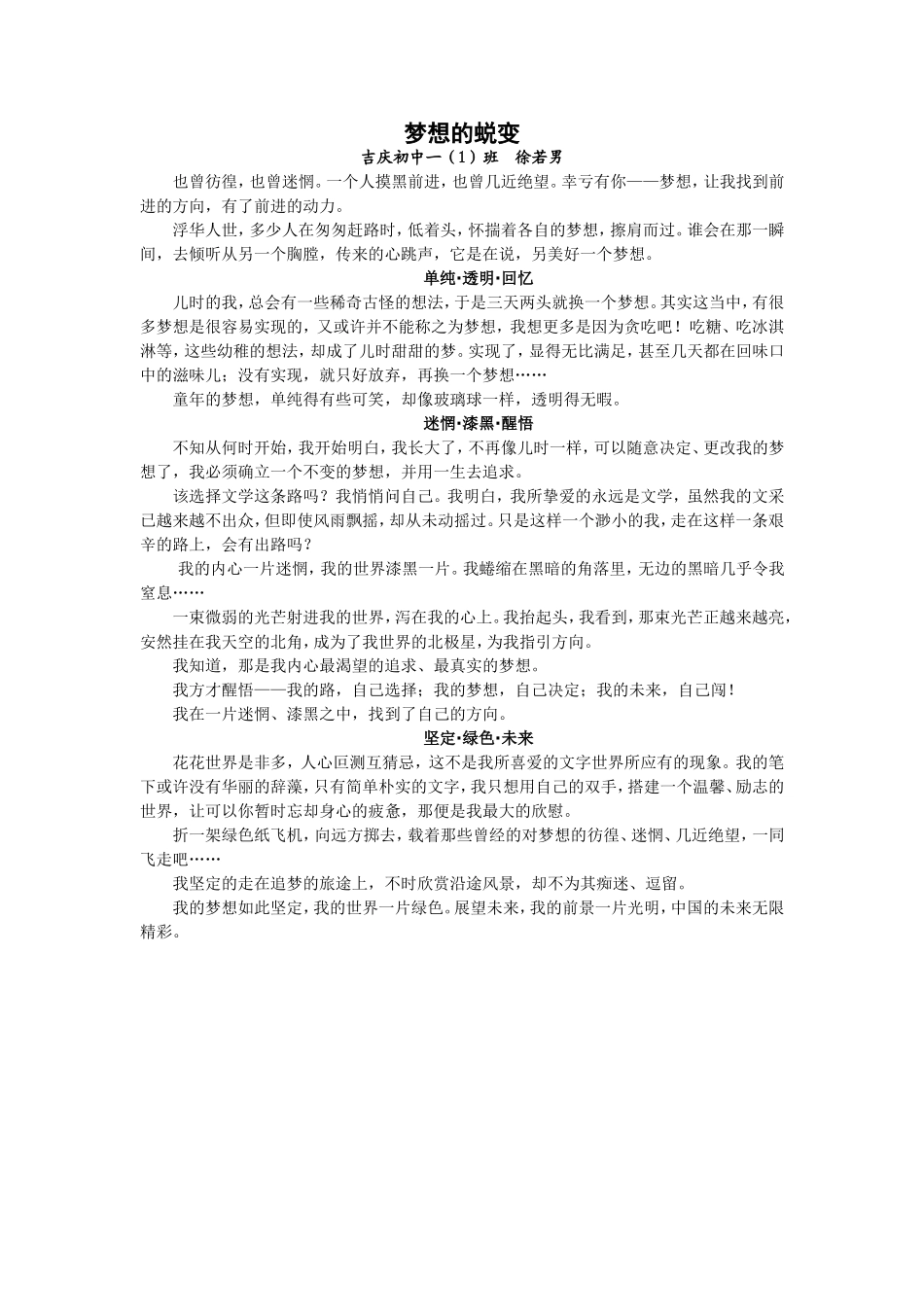 梦想的蜕变(徐若男)_第1页