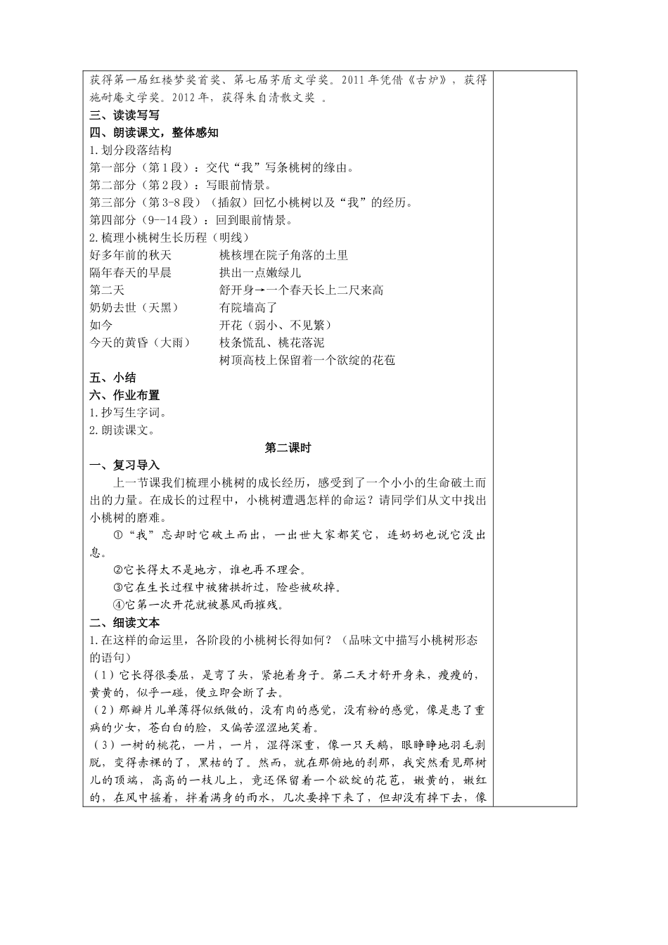 (部编)初中语文人教2011课标版七年级下册《一棵小桃树》教学设计-(7)_第2页