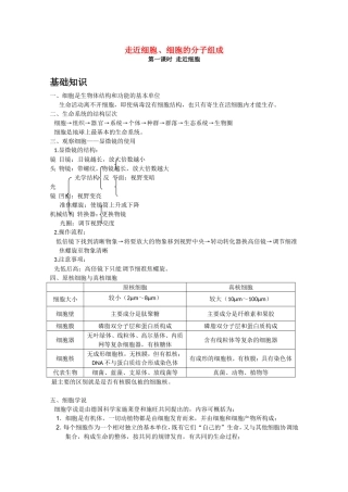 高中生物：走进细胞复习人教版必修1