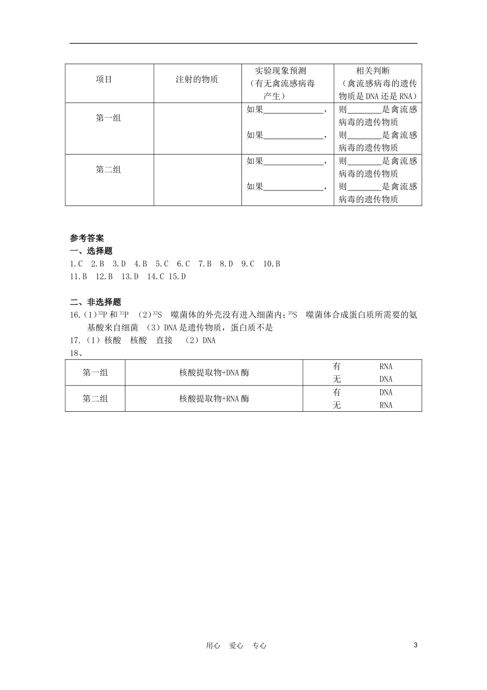 高中生物《遗传物质的发现》同步练习1-中图版必修2_第3页