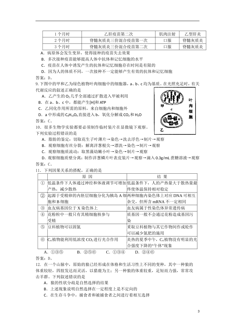 河北省石家庄市第一中学2011届高三生物补充试题新人教版_第3页