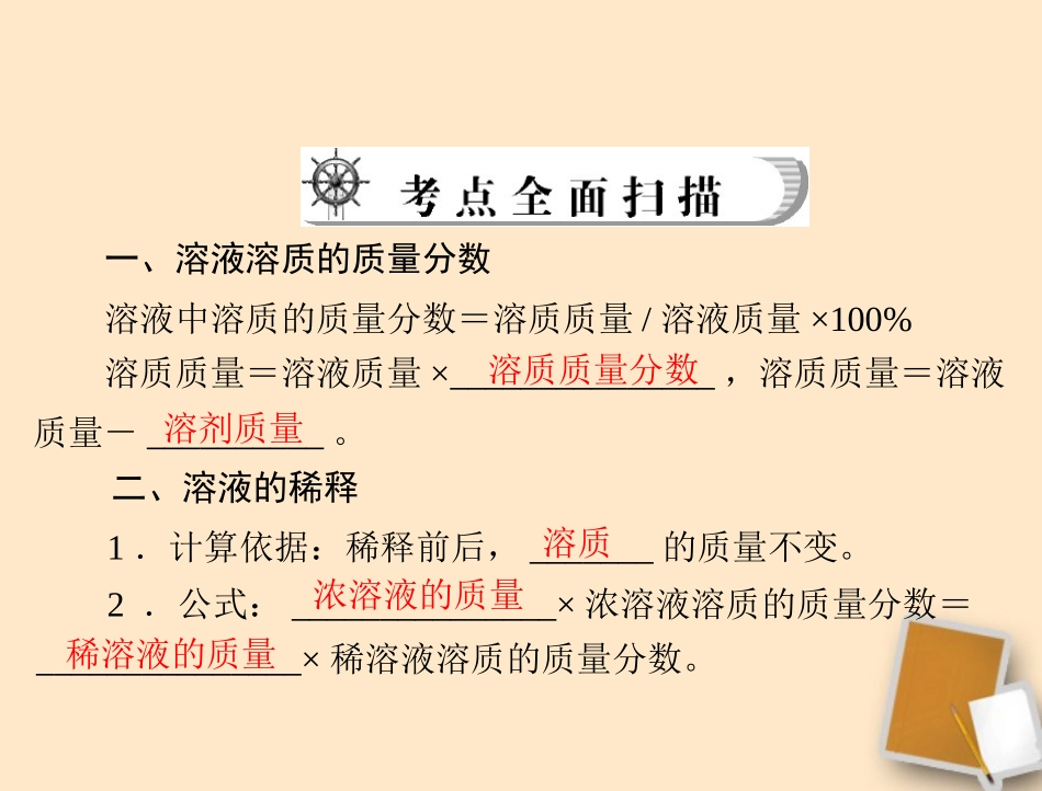 2012年中考化学复习资料-第17讲-溶液中溶质的质量分数课件_第2页