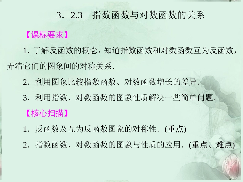 (新课程)高中数学-《3.2.3指数函数与对数函数的关系》课件-新人教B版必修1_第1页
