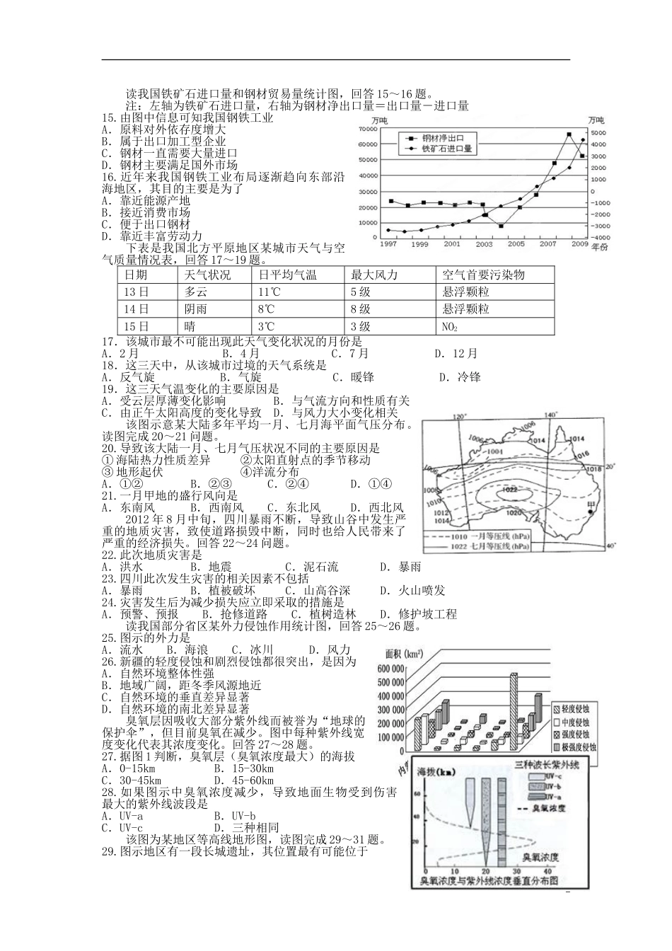 山西省山大附中2013届高三地理1月月考试题湘教版_第2页